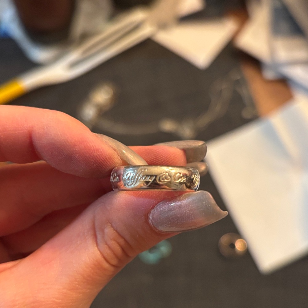 Tiffany & Co. Sterling Silver Script Band with Polished Finish size 7
